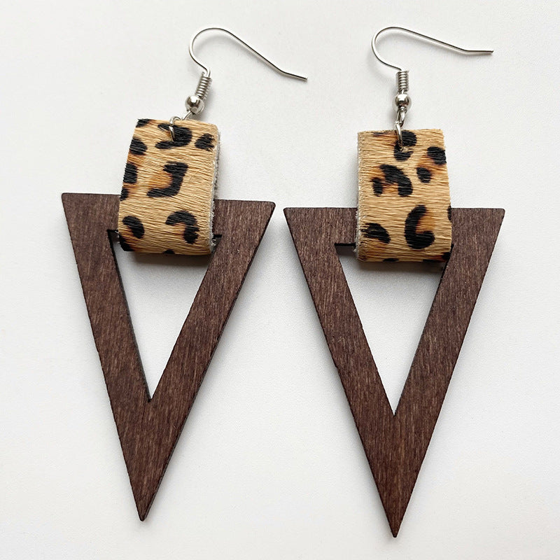 Earrings Wooden Hanging Triangle Leather