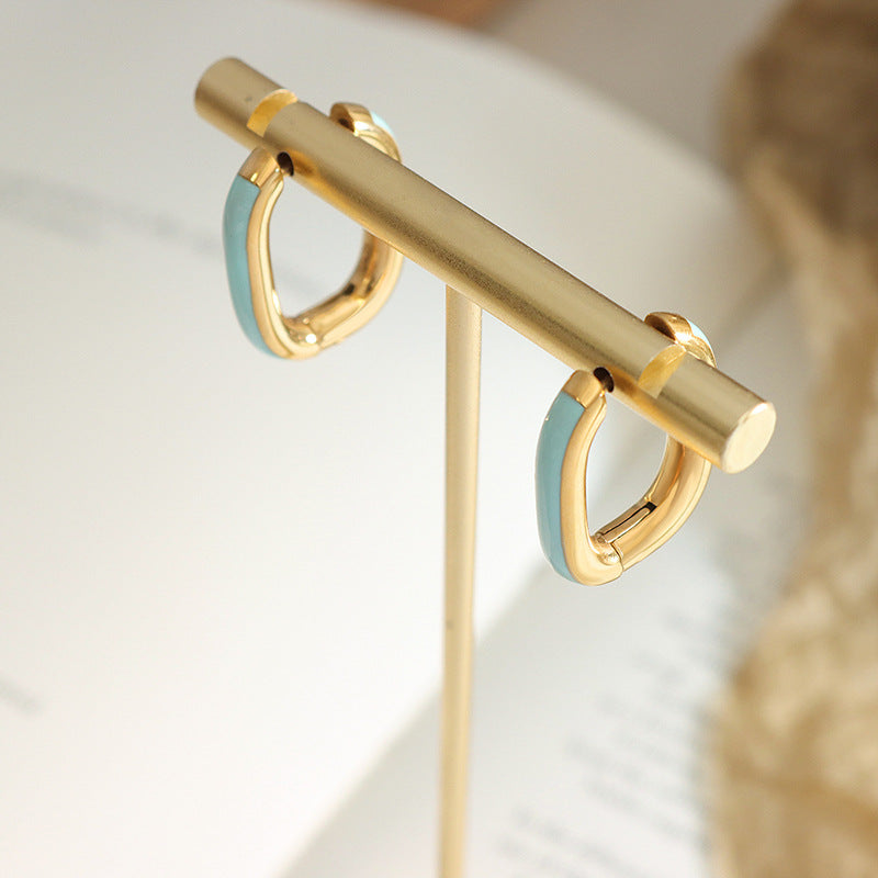 Earrings Hoops Oval Turquoise 2.3 cm.