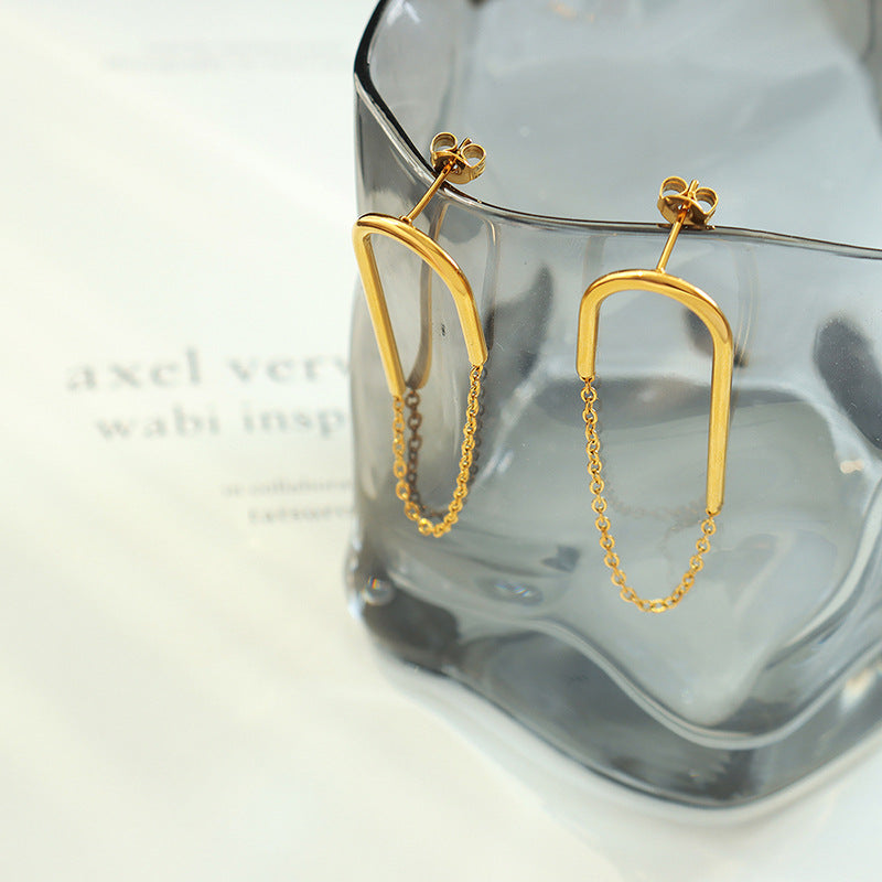 U Hanging Earrings with Chain
