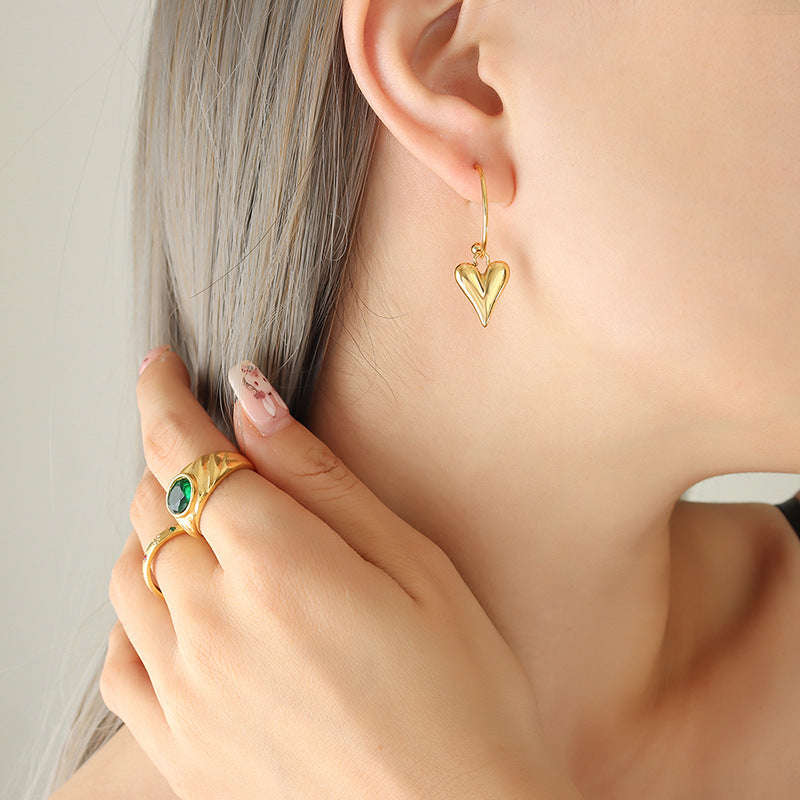 Golden Heart Dangle Earrings