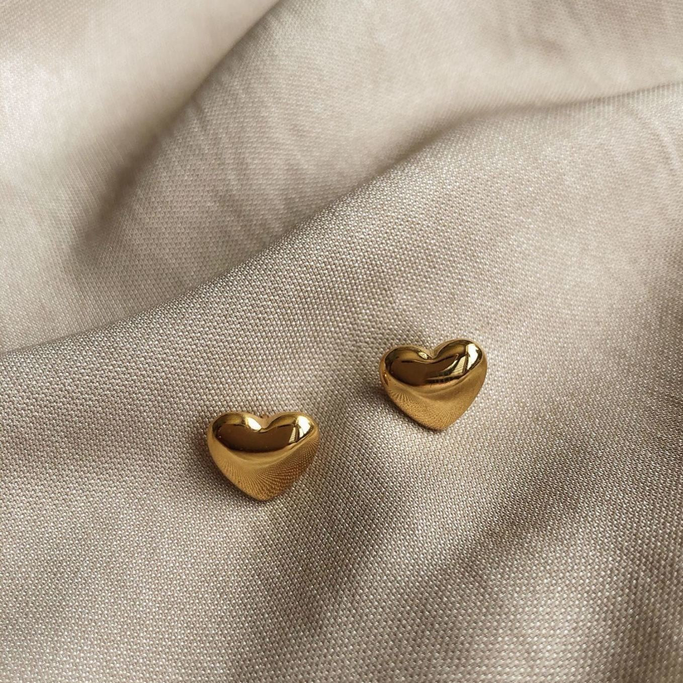 Gold Heart Stud Earrings