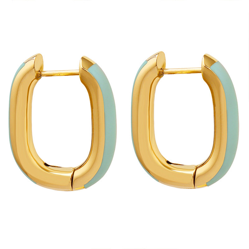 Earrings Hoops Oval Turquoise 2.3 cm.