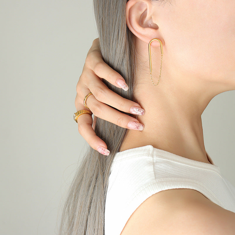 U Hanging Earrings with Chain