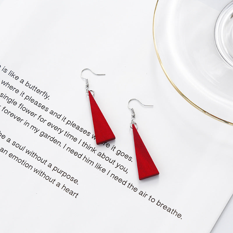 Earrings Wooden Hanging Triangle Red