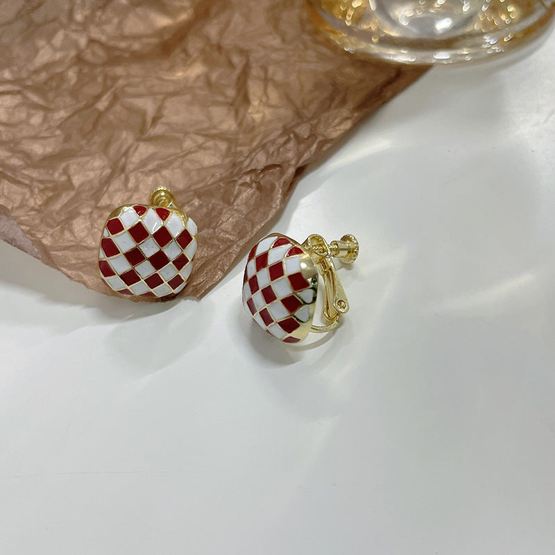 Stud Earrings Checkerboard Red