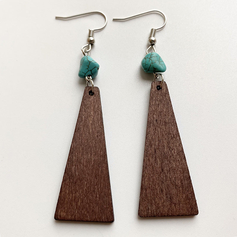 Earrings Wooden Hanging Triangle Turquoise