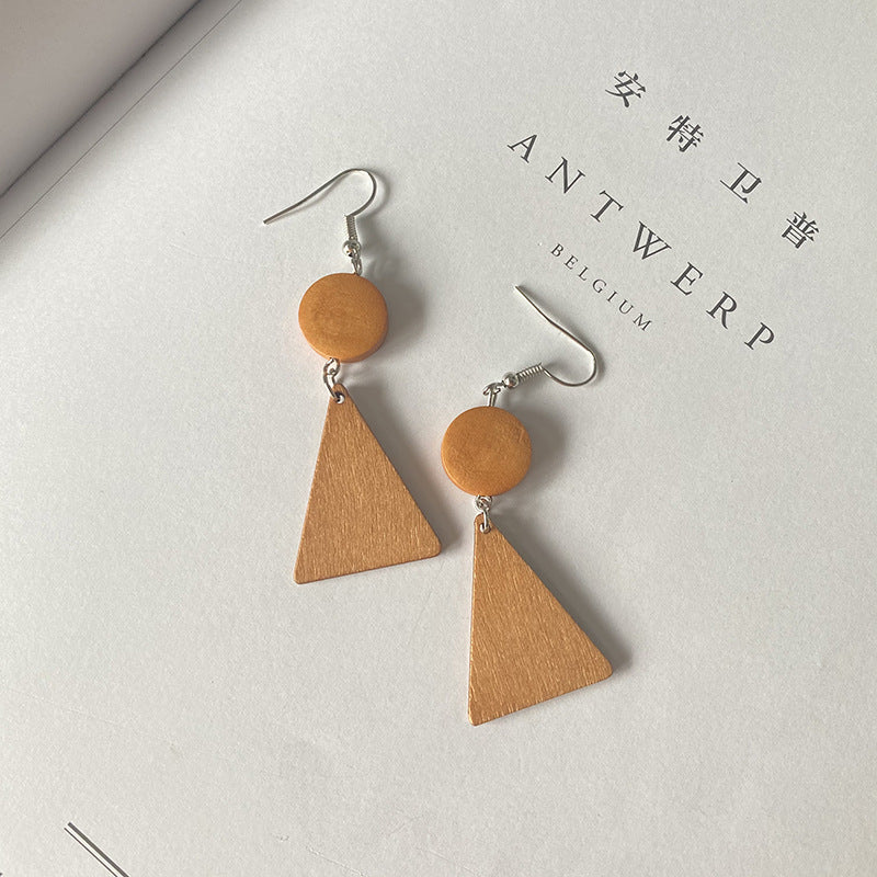 Earrings Wooden Hanging Circle Triangle