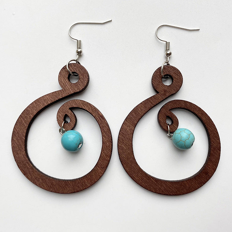 Turquoise Wooden Spiral Hanging Earrings