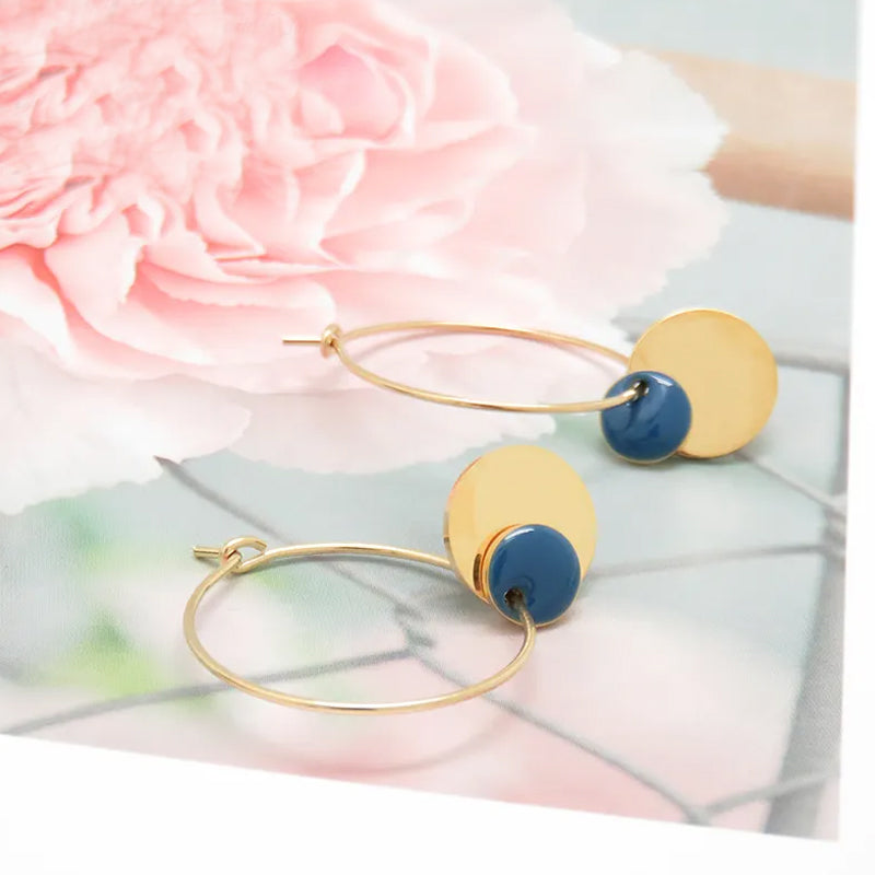 Hoop Earrings with Hanging Disc