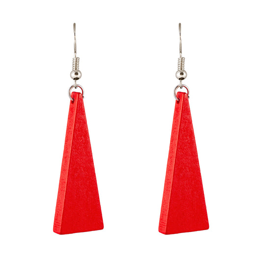 Earrings Wooden Hanging Triangle Red