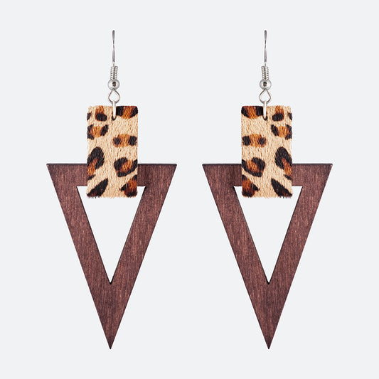 Earrings Wooden Hanging Triangle Leather