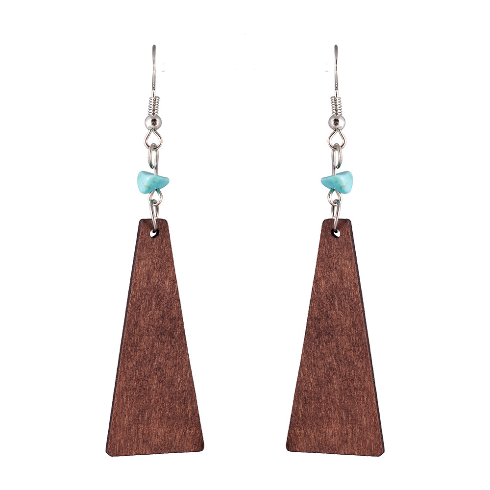 Earrings Wooden Hanging Triangle Turquoise