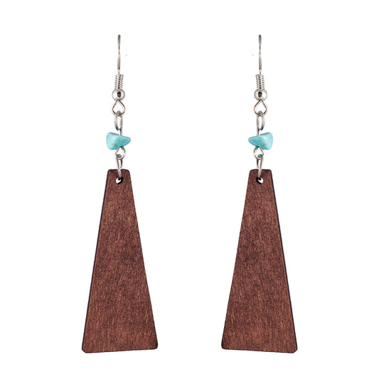 Earrings Wooden Hanging Triangle Turquoise