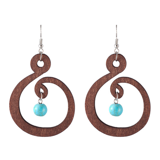 Turquoise Wooden Spiral Hanging Earrings