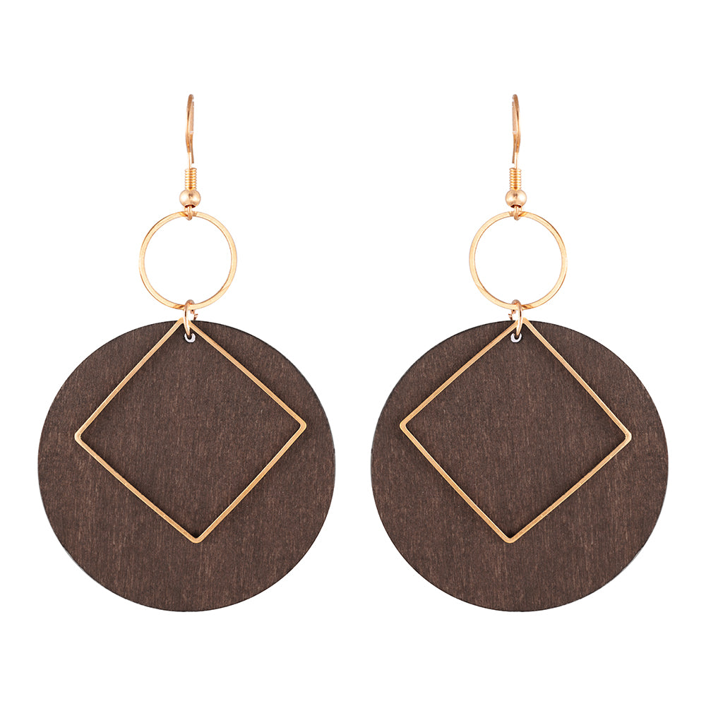 Earrings Wooden Hanging Disc