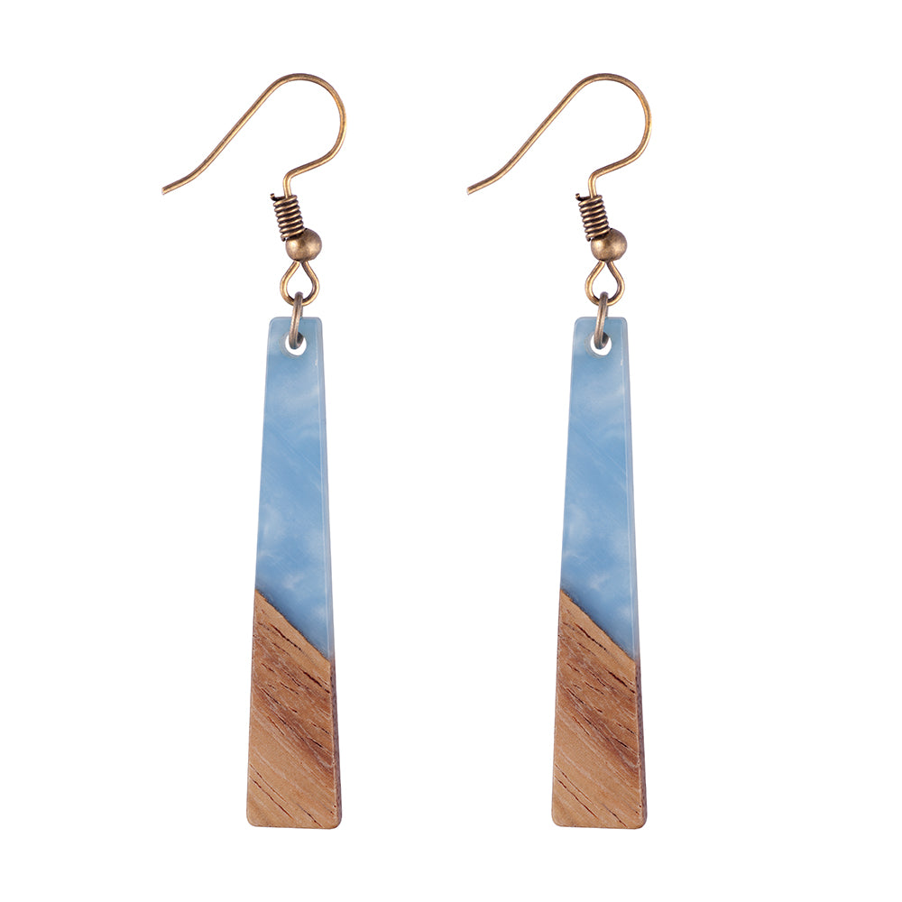 Earrings Wooden Hanging Bar Two-tone Blue