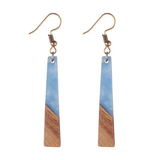 Earrings Wooden Hanging Bar Two-tone Blue