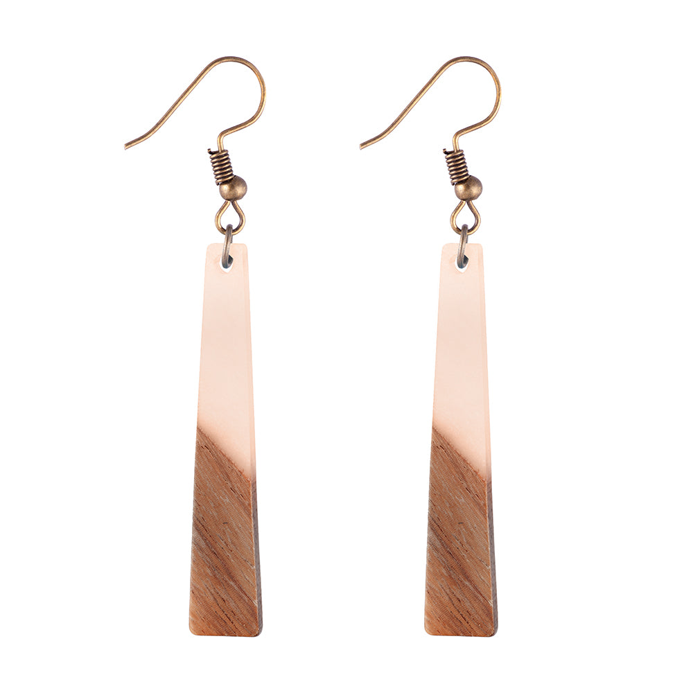 Earrings Wooden Hanging Bar Two-tone Pink