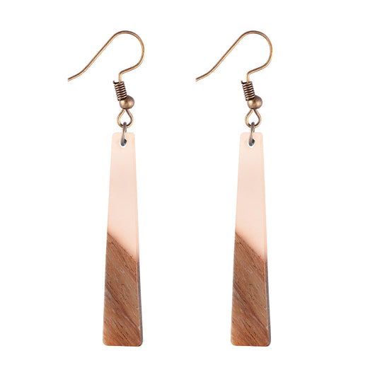 Earrings Wooden Hanging Bar Two-tone Pink