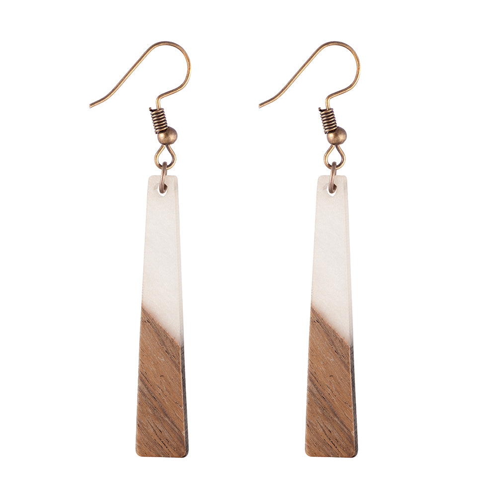 Earrings Wooden Hanging Bar Two-tone White