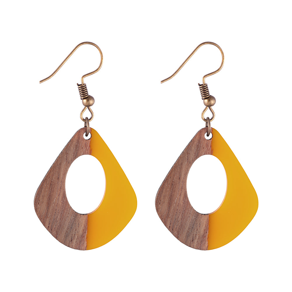 Wooden Drop Earrings Yellow