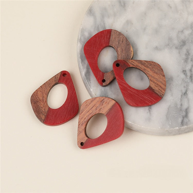 Wooden Drop Earrings Red