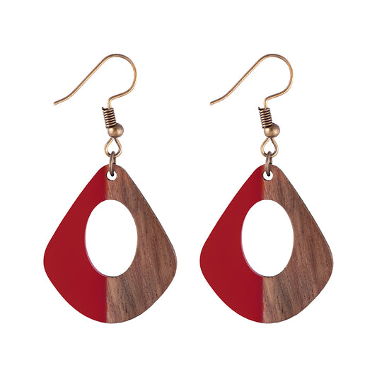 Wooden Drop Earrings Red