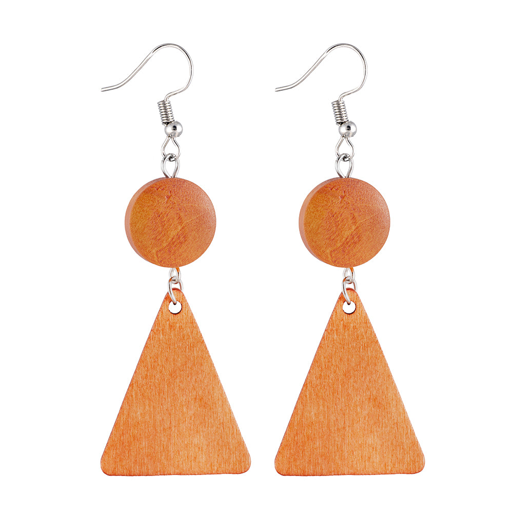 Earrings Wooden Hanging Circle Triangle