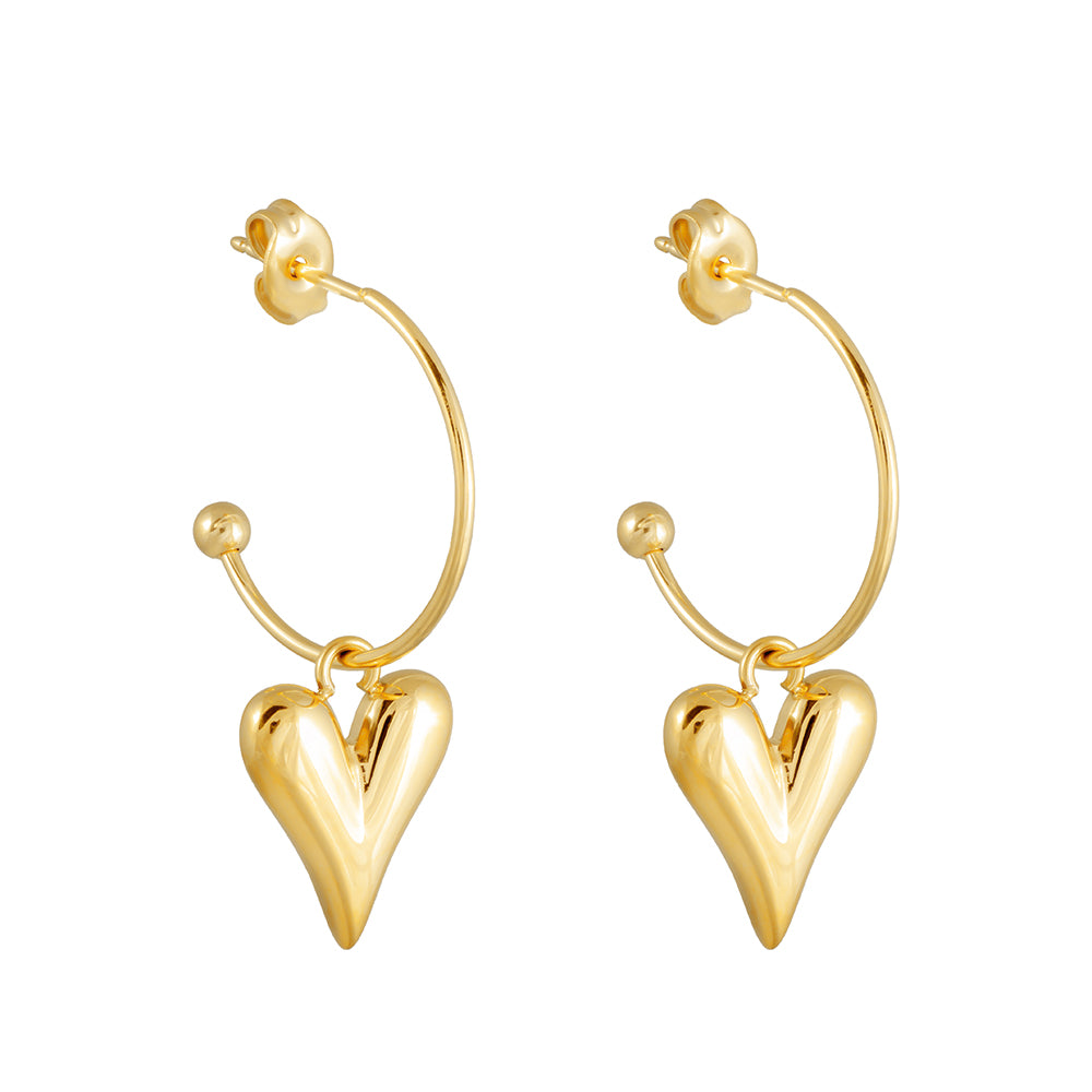 Golden Heart Dangle Earrings