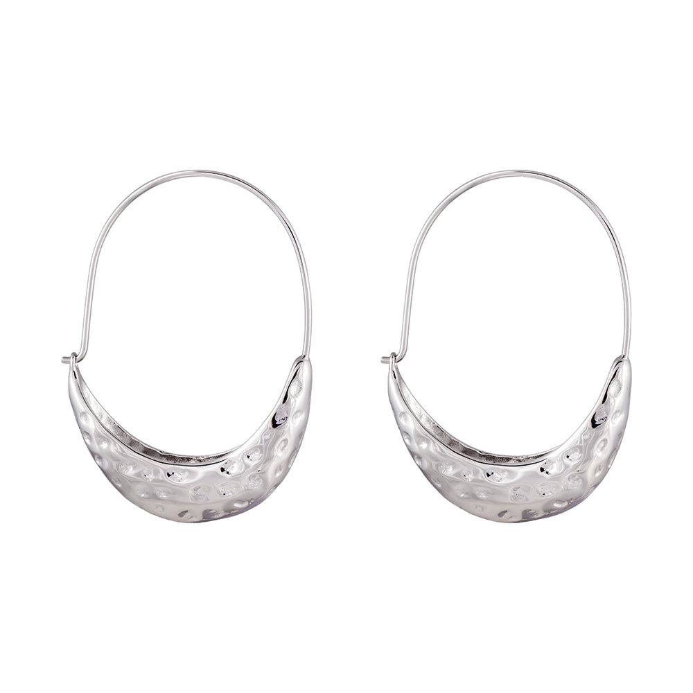 Earrings Hoops Oval Forged 4.3 cm Silver