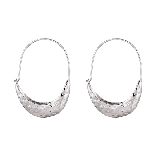 Earrings Hoops Oval Forged 4.3 cm Silver