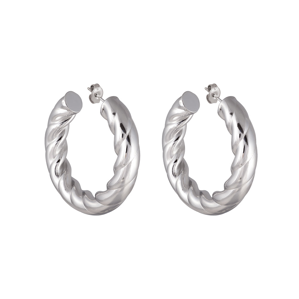 Earrings Hoops Oversized Twist 4.3 cm. Silver