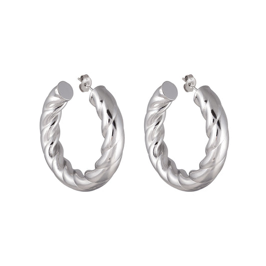 Earrings Hoops Oversized Twist 4.3 cm. Silver