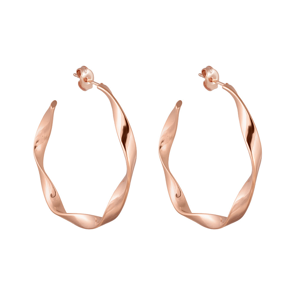 Hoop Earrings Twisted Rose Gold 3.5 cm.