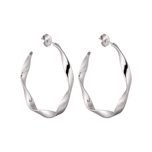 Hoop Earrings Twisted Silver 3.5 cm.