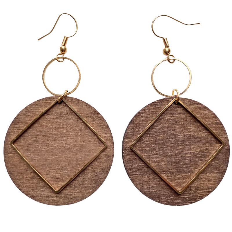 Earrings Wooden Hanging Disc