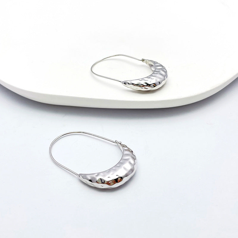 Earrings Hoops Oval Forged 4.3 cm Silver