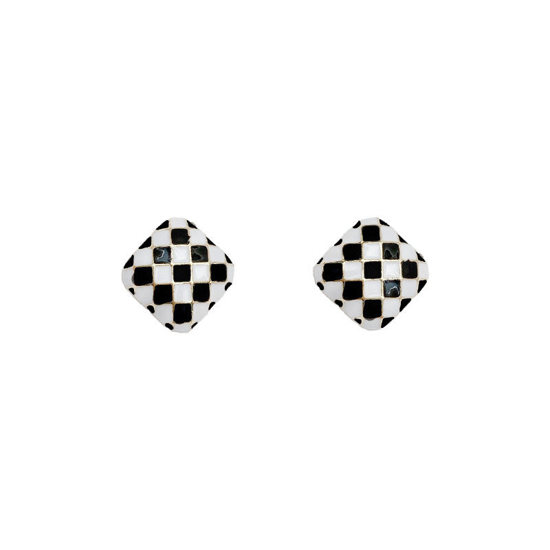 Checkerboard Stud Earrings Black