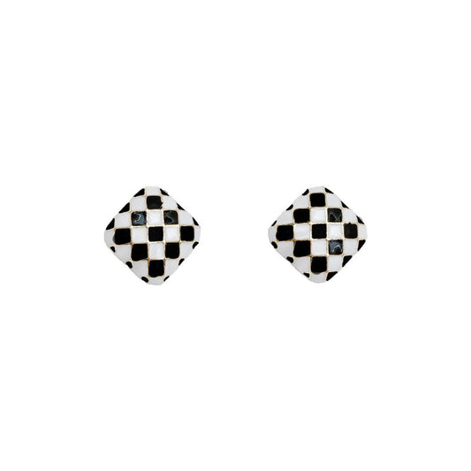 Checkerboard Stud Earrings Black