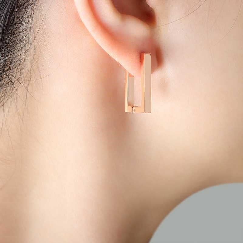 Hoop Earrings Rectangular Rose Gold 2 cm.