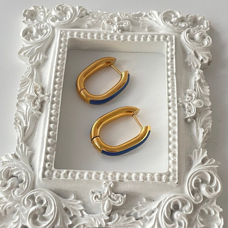 Earrings Hoops Oval Blue 2.3 cm.