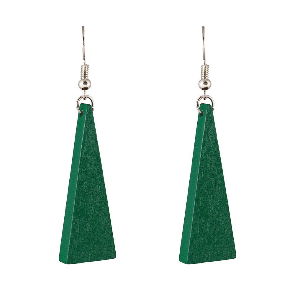 Earrings Wooden Hanging Triangle Green